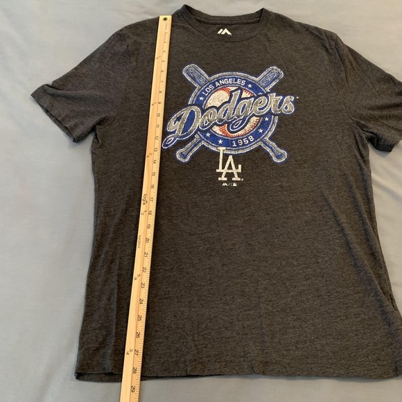 Los Angeles Dodgers Shirt Mens Large Gray MLB Baseball 1958 Graphic Tee Majestic - Picture 5 of 7